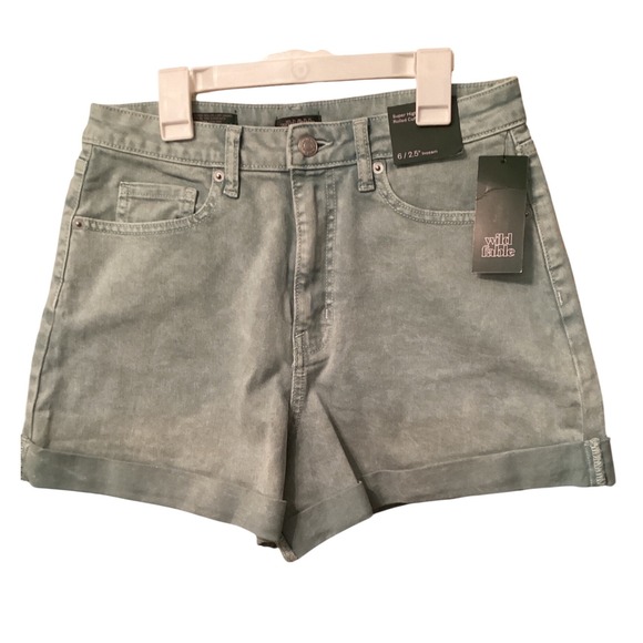 wild fable Pants - Wild Fable Womens Super High-Rise Rolled Cuff Denim Shorts Green Acid Wash Sz 6